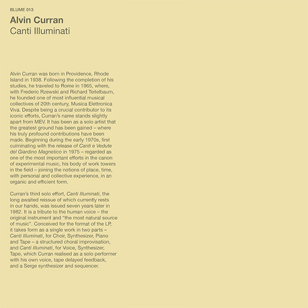 Curran, Alvin - Canti Illuminati (1978)